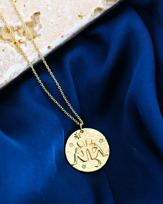 Zodiac gemini crystal necklace in gold plating