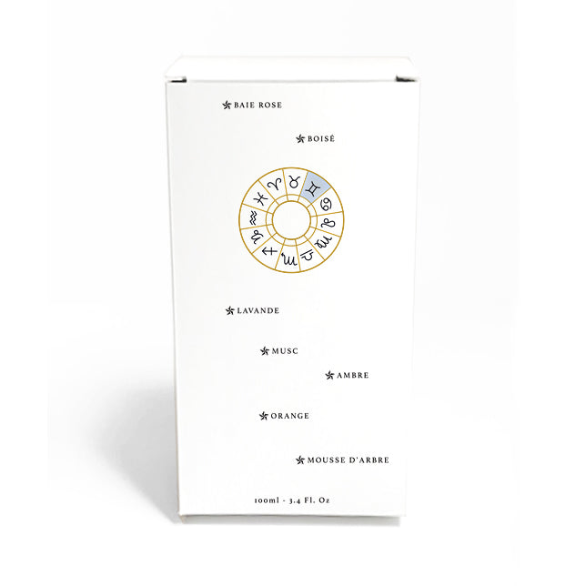 L'eau de parfum de 100ml et son collier Gémeaux par Astrodisiac - Designer Claire Naa : Créatrice de bijoux sur les signes du zodiaque à Paris
